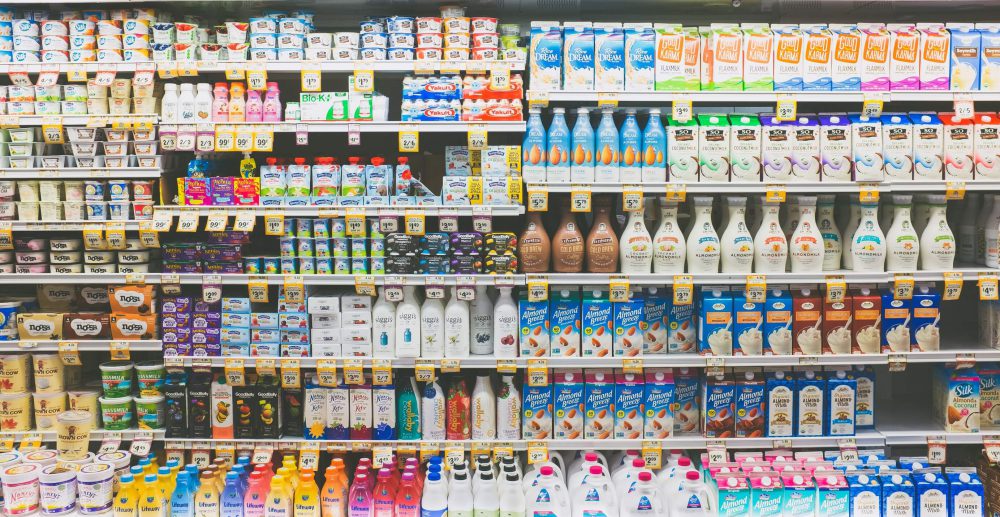 artificial intelligence in retail - shelves loaded with dairy products