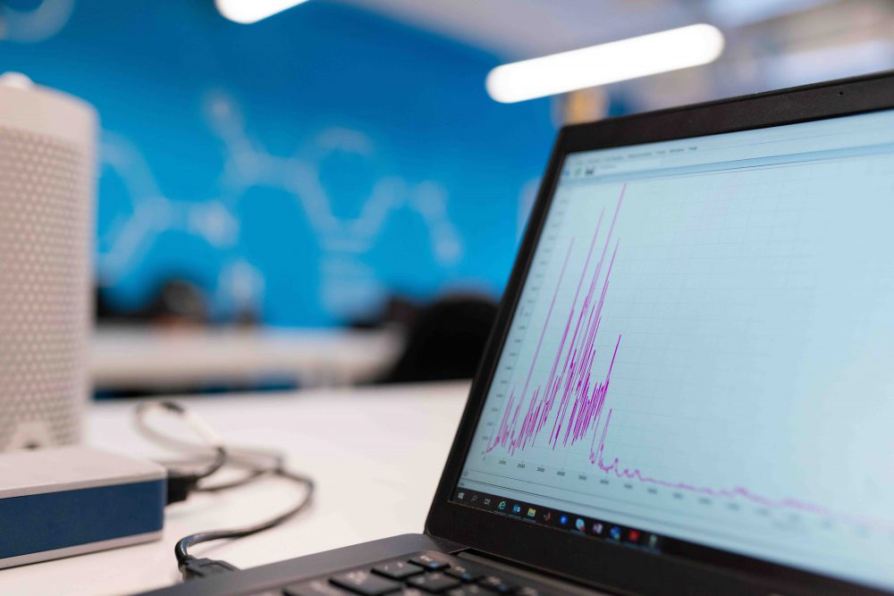 laptop display showing a line graph